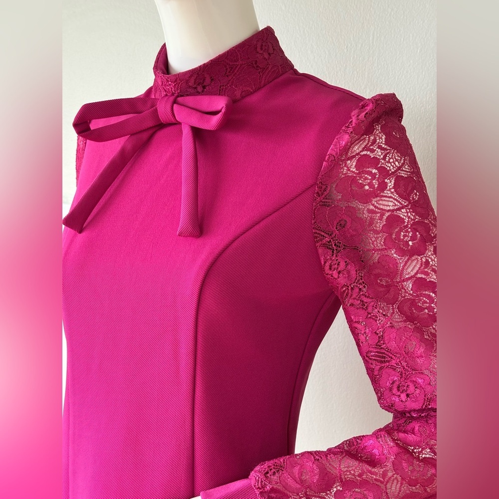 Miu Miu Pink Lace Sleeve Blouse Bow Top Italy S - Picture 5 of 11